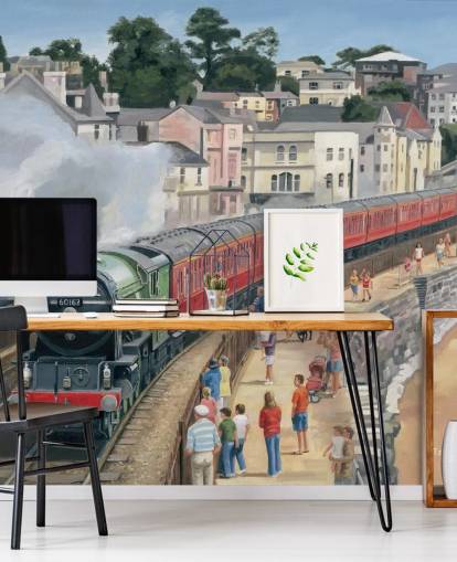 trem a vapor pela costa papel de parede