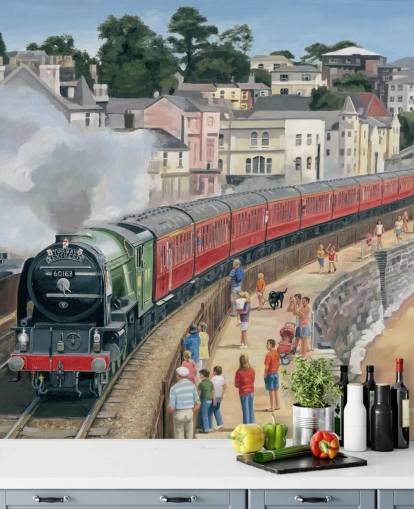 papier peint train à vapeur au bord du rivage