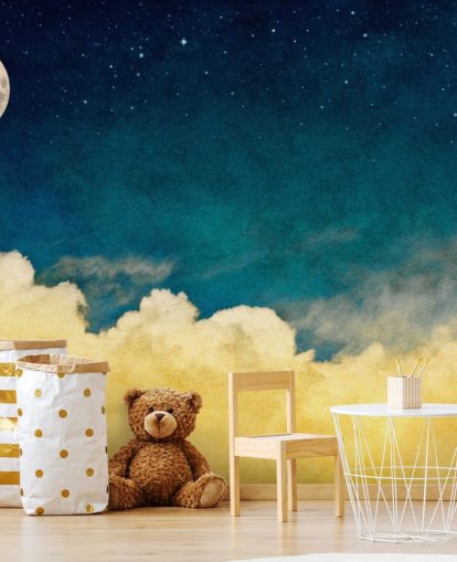 Décoration murale Lune et étoiles avec ciel nuageux ocre