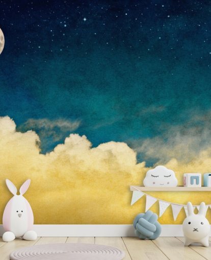 Decorazione murale con luna e stelle con cieli nuvolosi ocra