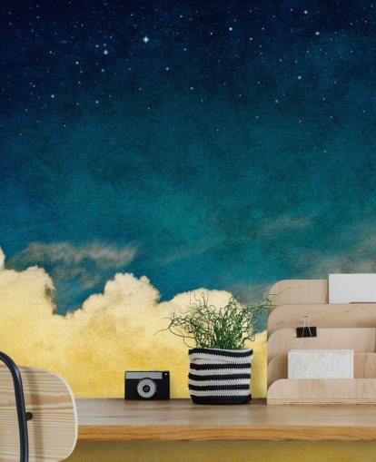 Decorazione murale con luna e stelle con cieli nuvolosi ocra