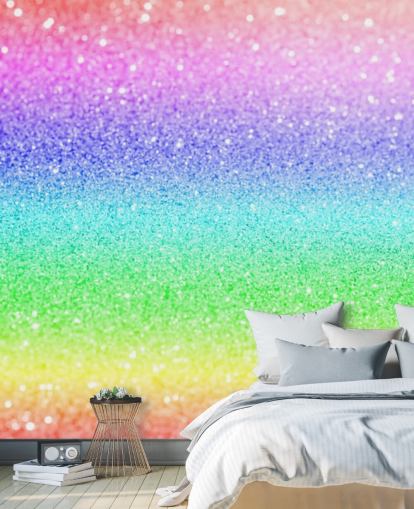 sateenkaaren muokattava kimalteleva taustakuvamaalaus nimeltä Rainbow and Pastel Glitter lasten makuuhuoneisiin ja leikkihuoneisiin