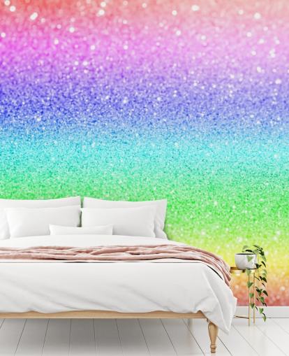 rainbow customizable glitter wallpaper mural called Rainbow and Pastel Glitter for kid's bedrooms and playrooms