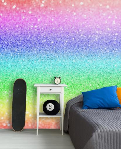 personalisierbares Glitzertapeten-Wandbild mit dem Titel Rainbow and Pastel Glitter für Kinder- und Spielzimmer