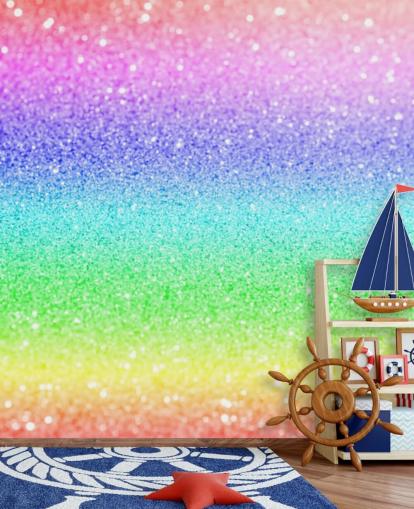 regnbue tilpasselig glitter tapetmaleri kaldet Rainbow and Pastel Glitter til børns soveværelser og legerum