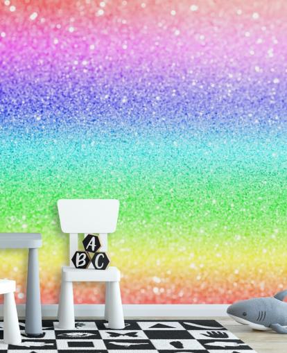 rainbow customisable glitter wallpaper mural called Rainbow and Pastel Glitter for kid's bedrooms and playrooms