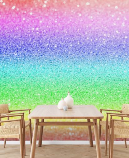 papier peint à paillettes personnalisable arc-en-ciel appelé Rainbow and Pastel Glitter pour les chambres d'enfants et les salles de jeux