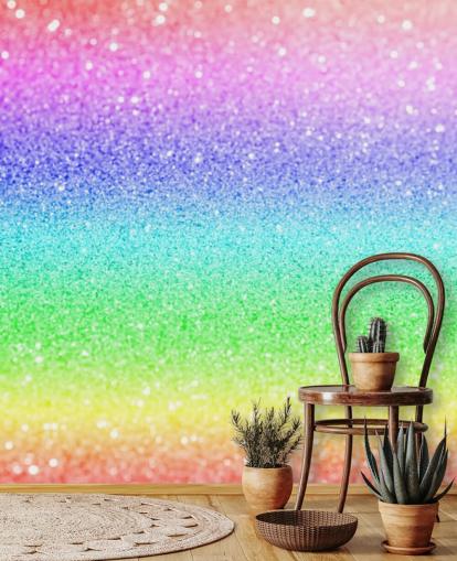 mural de papel pintado con purpurina personalizable de arcoíris llamado Rainbow and Pastel Glitter para dormitorios y salas de juegos de niños