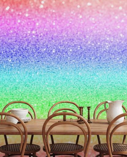regnbåge anpassningsbar glitter tapetväggmålning kallad Rainbow and Pastel Glitter för barns sovrum och lekrum
