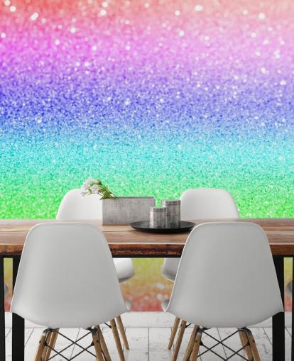 rainbow customizable glitter wallpaper mural called Rainbow and Pastel Glitter for kid's bedrooms and playrooms