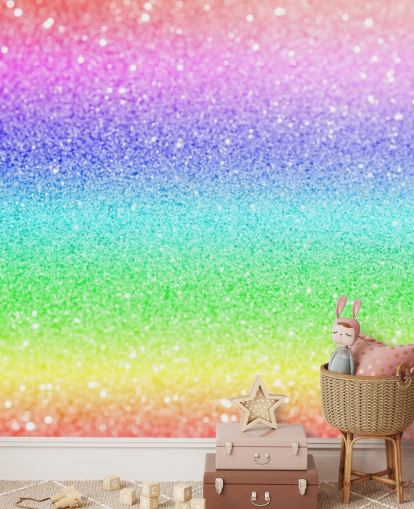 personalisierbares Glitzertapeten-Wandbild mit dem Titel Rainbow and Pastel Glitter für Kinder- und Spielzimmer