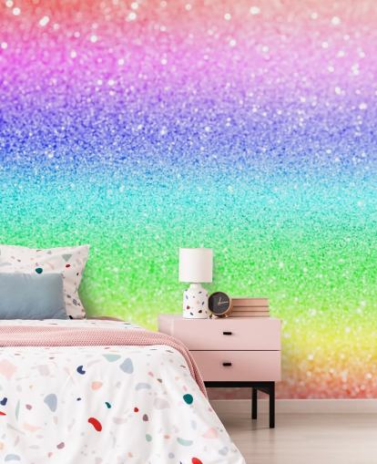 papier peint à paillettes personnalisable arc-en-ciel appelé Rainbow and Pastel Glitter pour les chambres d'enfants et les salles de jeux