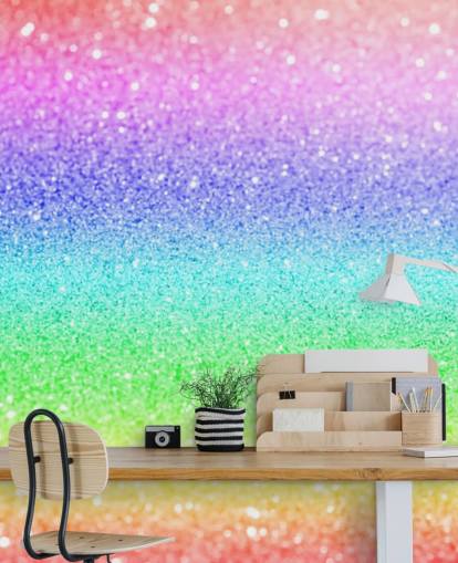 rainbow customisable glitter wallpaper mural called Rainbow and Pastel Glitter for kid's bedrooms and playrooms