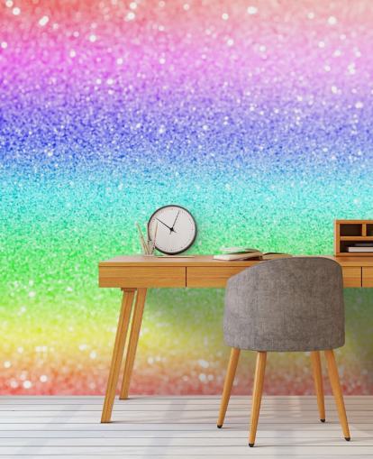 personalisierbares Glitzertapeten-Wandbild mit dem Titel Rainbow and Pastel Glitter für Kinder- und Spielzimmer
