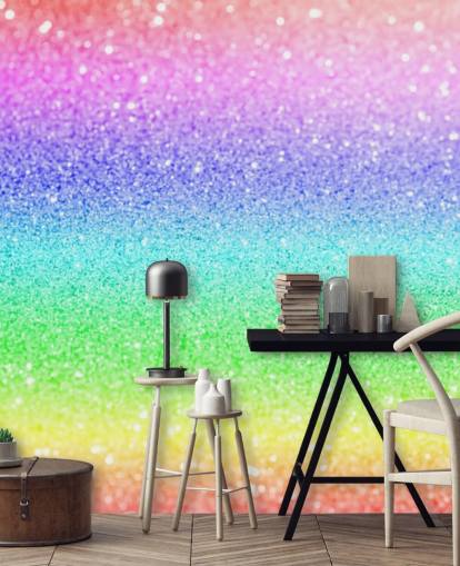 mural de papel pintado con purpurina personalizable de arcoíris llamado Rainbow and Pastel Glitter para dormitorios y salas de juegos de niños