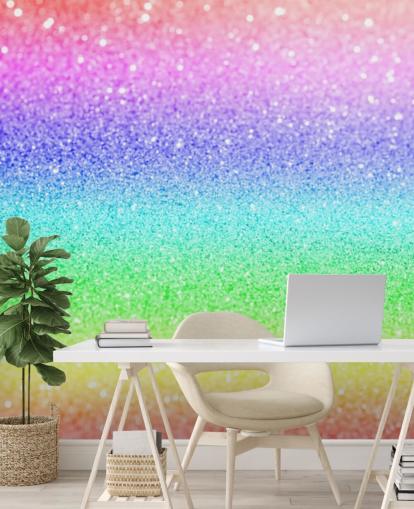 rainbow customisable glitter wallpaper mural called Rainbow and Pastel Glitter for kid's bedrooms and playrooms