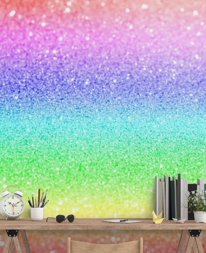 rainbow customizable glitter wallpaper mural called Rainbow and Pastel Glitter for kid's bedrooms and playrooms