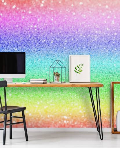 rainbow customizable glitter wallpaper mural called Rainbow and Pastel Glitter for kid's bedrooms and playrooms