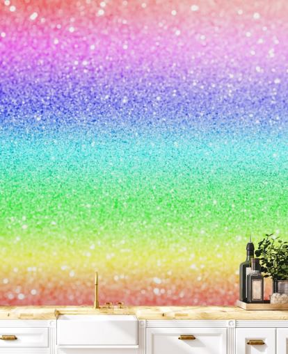 rainbow customizable glitter wallpaper mural called Rainbow and Pastel Glitter for kid's bedrooms and playrooms