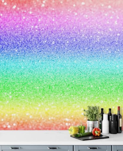 rainbow customisable glitter wallpaper mural called Rainbow and Pastel Glitter for kid's bedrooms and playrooms