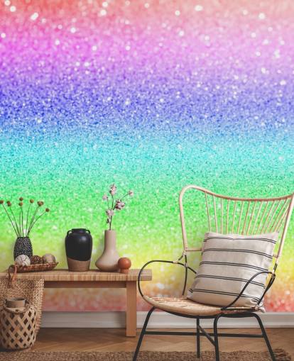 personalisierbares Glitzertapeten-Wandbild mit dem Titel Rainbow and Pastel Glitter für Kinder- und Spielzimmer