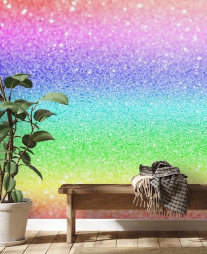 aanpasbare glitterbehangmuurschildering met regenboog genaamd Rainbow and Pastel Glitter voor kinderkamers en speelkamers aanpasbare glitterbehangmuurschildering met regenboog genaamd Rainbow and Pastel Glitter voor kinderkamers en speelkamers