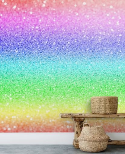 sateenkaaren muokattava kimalteleva taustakuvamaalaus nimeltä Rainbow and Pastel Glitter lasten makuuhuoneisiin ja leikkihuoneisiin