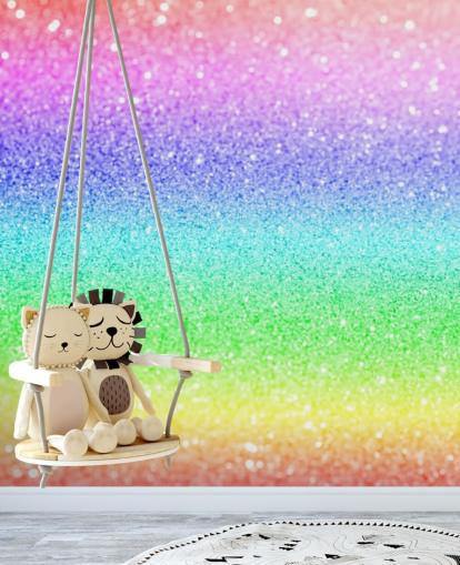rainbow customisable glitter wallpaper mural called Rainbow and Pastel Glitter for kid's bedrooms and playrooms
