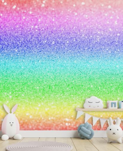 rainbow customisable glitter wallpaper mural called Rainbow and Pastel Glitter for kid's bedrooms and playrooms