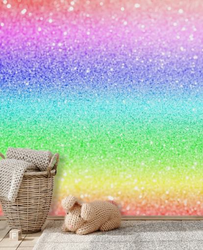 mural de papel de parede com glitter personalizável arco-íris chamado Rainbow and Pastel Glitter para quartos infantis e salas de jogos