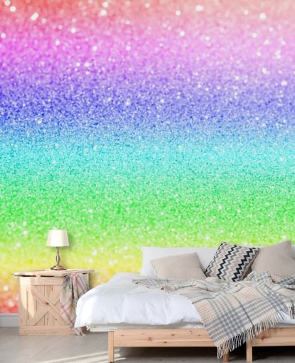 rainbow customizable glitter wallpaper mural called Rainbow and Pastel Glitter for kid's bedrooms and playrooms