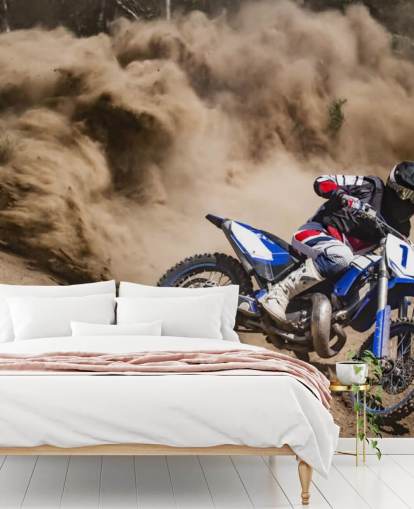 Hintergrundbild „Biker Riding in Dust“ Hintergrundbild „Biker Riding in Dust“