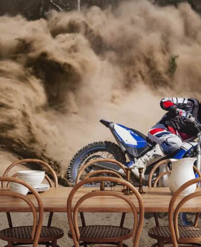 Fondo de pantalla de Biker Riding in Dust Fondo de pantalla de Biker Riding in Dust