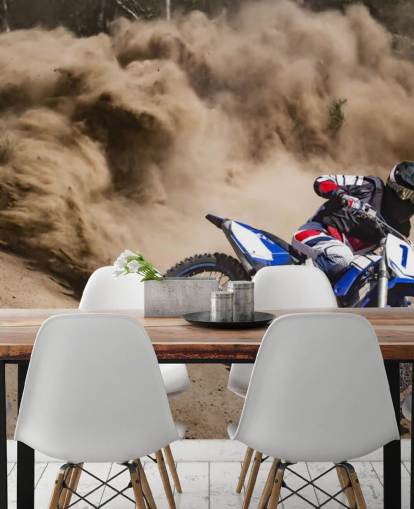 Fondo de pantalla de Biker Riding in Dust Fondo de pantalla de Biker Riding in Dust