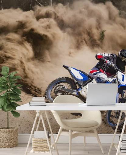 Fondo de pantalla de Biker Riding in Dust Fondo de pantalla de Biker Riding in Dust