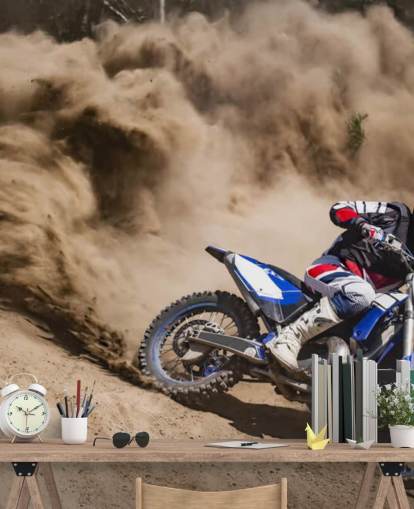 Biker Riding in Dust Baggrund