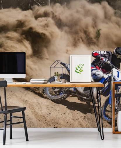 Fondo de pantalla de Biker Riding in Dust Fondo de pantalla de Biker Riding in Dust