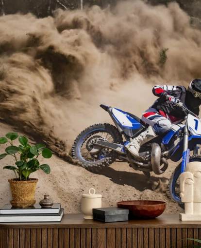 Hintergrundbild „Biker Riding in Dust“