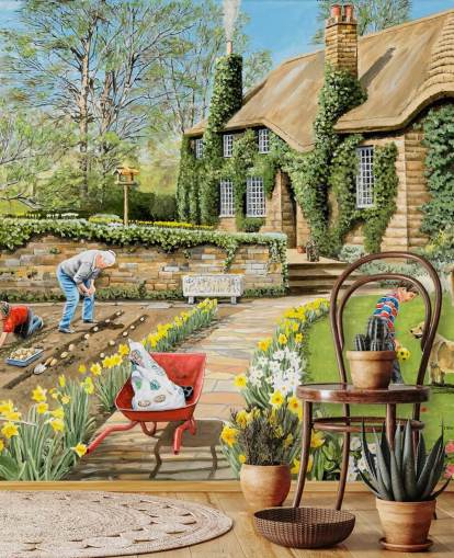 cottage and gardeners outside wallpaper cottage and gardeners outside wallpaper