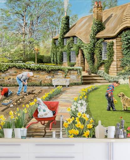 A Spring Garden Cottage Wallpaper