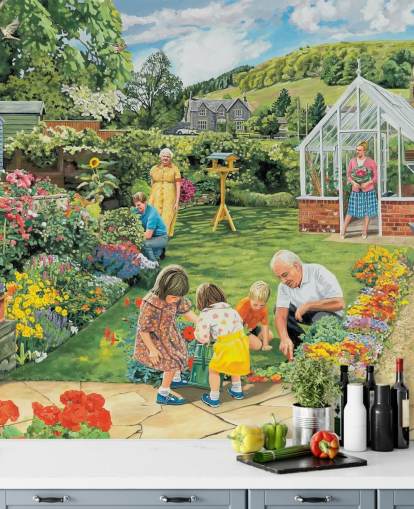 grandads garden and grandchildren helping wallpaper