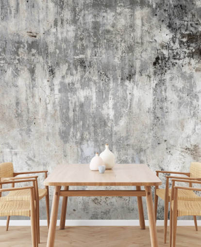 mural de papel pintado con efecto hormigón gris y blanco llamado Smooth and Old para dormitorios y cocinas