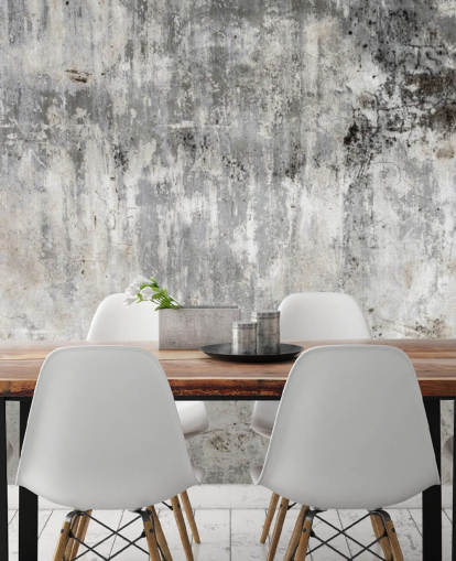 mural de papel pintado con efecto hormigón gris y blanco llamado Smooth and Old para dormitorios y cocinas