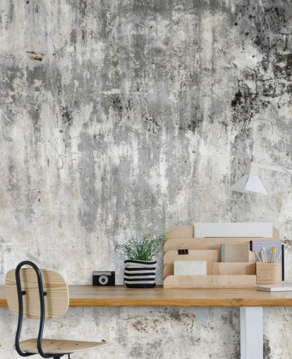 mural de papel pintado con efecto hormigón gris y blanco llamado Smooth and Old para dormitorios y cocinas