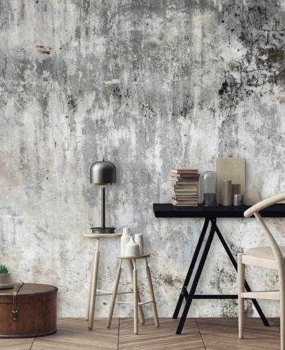 grey and white concrete effect wallpaper mural called Smooth and Old for bedrooms and kitchens