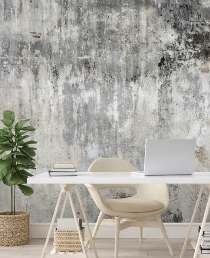 mural de papel de parede com efeito de concreto cinza e branco chamado Smooth and Old para quartos e cozinhas