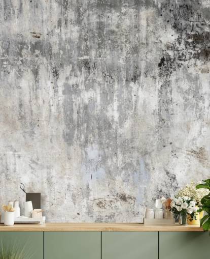 gray and white concrete effect wallpaper mural called Smooth and Old for bedrooms and kitchens