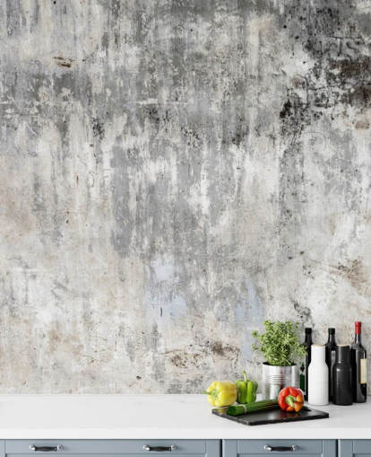 grey and white concrete effect wallpaper mural called Smooth and Old for bedrooms and kitchens