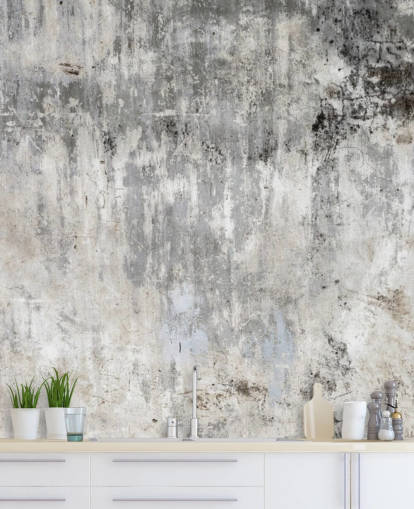 gray and white concrete effect wallpaper mural called Smooth and Old for bedrooms and kitchens