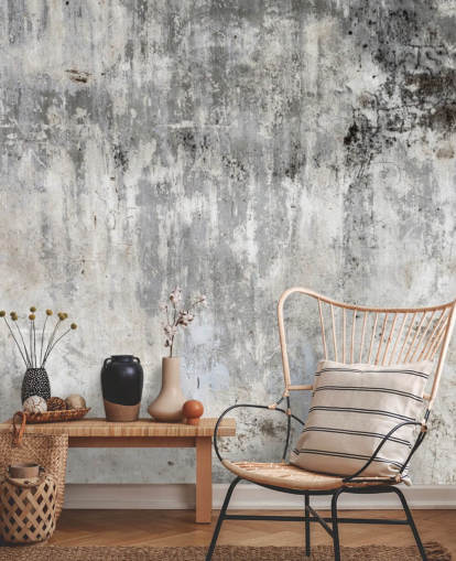 gray and white concrete effect wallpaper mural called Smooth and Old for bedrooms and kitchens